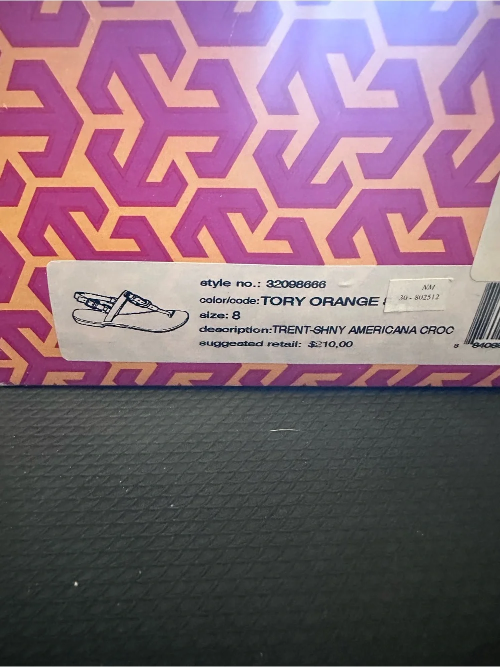 Tory Burch Trent Shiny Orange Croc-Embossed Sandals Size 8 w/ Box
